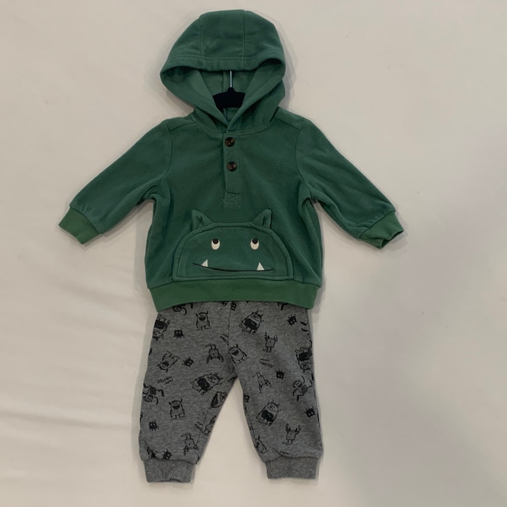 Carter’s 2 pieces all 6 months. Monster hoodie and pant set.